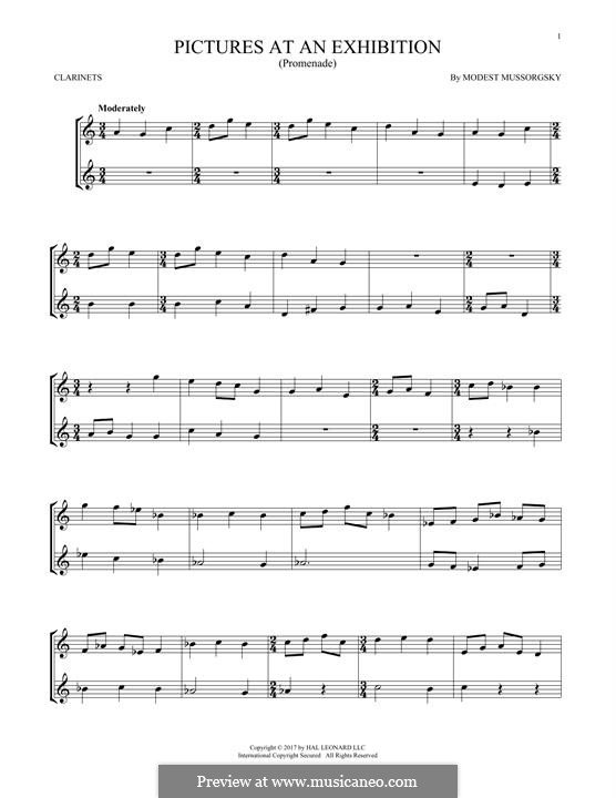 Promenade I: Theme, for two clarinets by Modest Mussorgski
