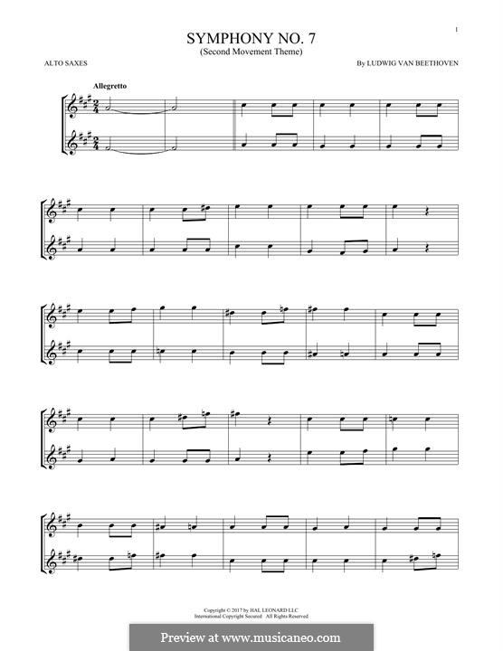 Movement II (Printable scores): Theme. Version for two alto saxophones by Ludwig van Beethoven