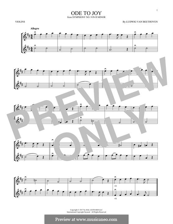 Ode an die Freude: Version for two violins by Ludwig van Beethoven