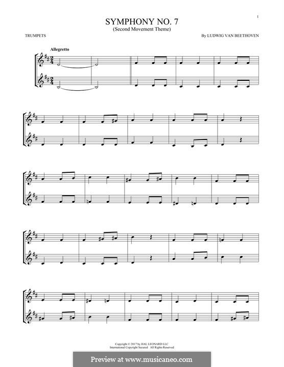 Movement II (Printable scores): Theme. Version for two trumpets by Ludwig van Beethoven