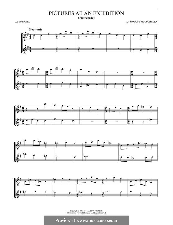 Promenade I: Theme, for two alto saxophones by Modest Mussorgski