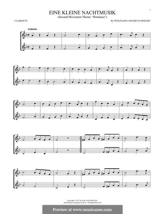Allegro: Excerpt, for two clarinets by Wolfgang Amadeus Mozart