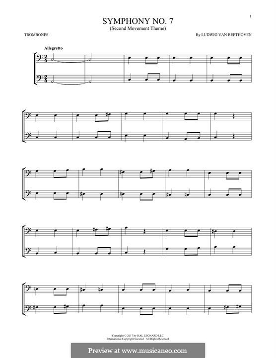 Movement II (Printable scores): Theme. Version for two trombones by Ludwig van Beethoven