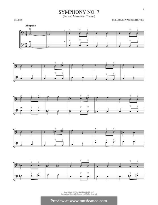 Movement II (Printable scores): Theme. Version for two violins by Ludwig van Beethoven