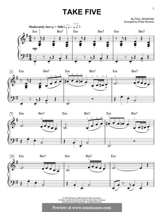 Take Five (Dave Brubeck): Für Klavier by Paul Desmond