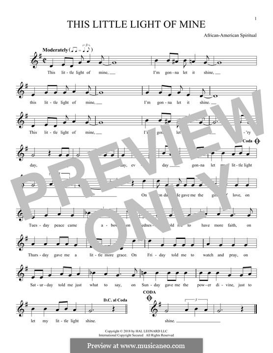 This Little Light of Mine (Printable scores): Melodische Linie by folklore