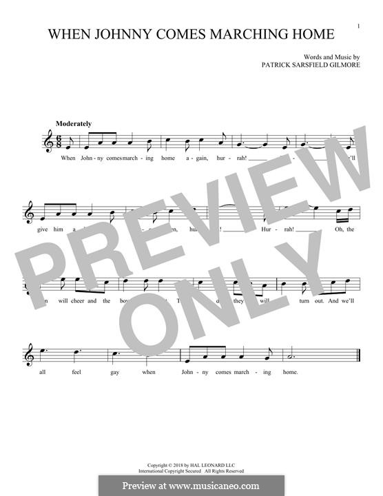 When Johnny Comes Marching Home: Melodische Linie by Patrick Sarsfield Gilmore
