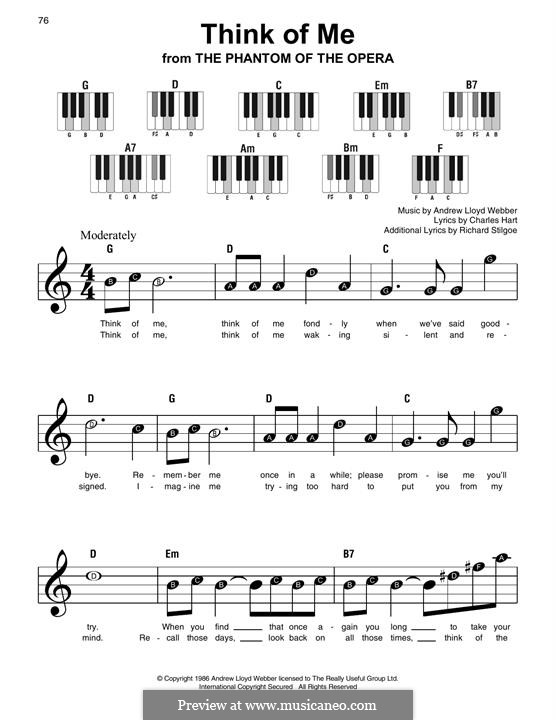 Think of Me: For easy piano with lyrics by Andrew Lloyd Webber