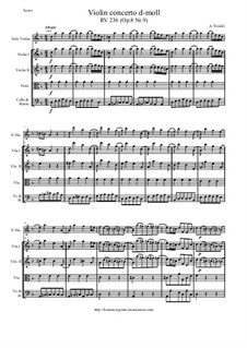 Violinkonzert Nr.9 in d-Moll, RV 236: Score and parts by Antonio Vivaldi