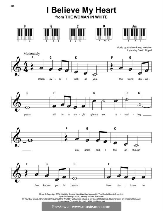 I Believe My Heart: For easy piano with lyrics by Andrew Lloyd Webber