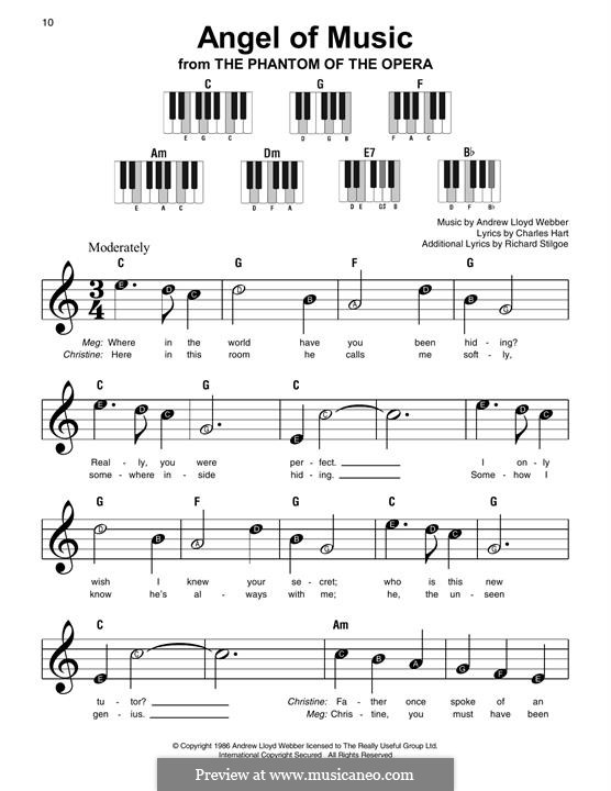 Angel of Music: For easy piano with lyrics by Andrew Lloyd Webber