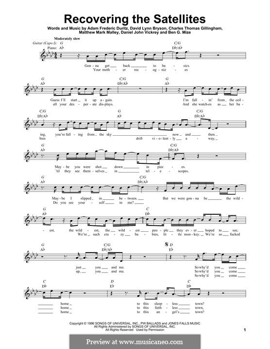 Recovering the Satellites (Counting Crows): Melodische Linie by Adam F. Duritz, Ben Mize, Charles Gillingham, Daniel J. Vickrey, David Bryson, Matthew Malley