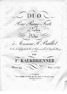 Duett für Violine und Klavier, Op.49: Klavierstimme by Friedrich Kalkbrenner