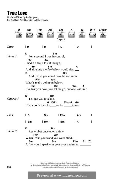 True Love (Coldplay): Text und Akkorde by Chris Martin, Guy Berryman, Jonny Buckland, Will Champion