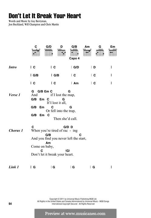 Don't Let it Break Your Heart (Coldplay): Text und Akkorde by Chris Martin, Guy Berryman, Jonny Buckland, Will Champion