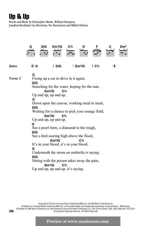 Up & Up (Coldplay): Text und Akkorde by Chris Martin, Guy Berryman, Jonny Buckland, Mikkel Storleer Eriksen, Tor Erik Hermansen, Will Champion