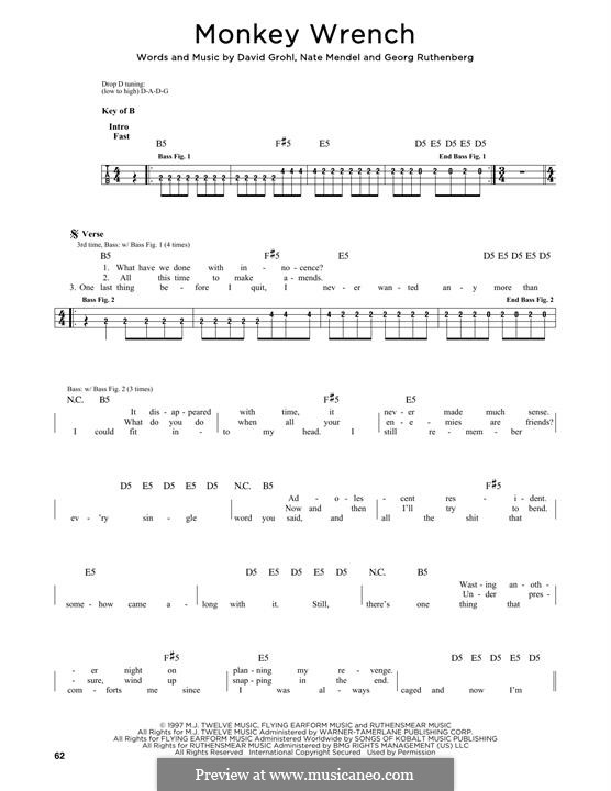 Monkey Wrench (Foo Fighters): For bass voice by David Grohl, Nate Mendel, Pat Smear
