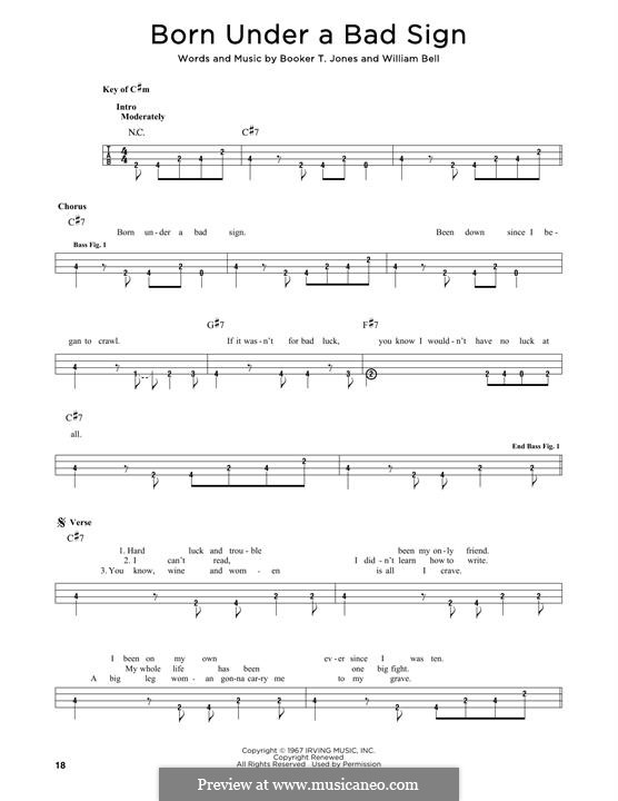 Born Under a Bad Sign: For bass voice by Booker T. Jones, William Bell