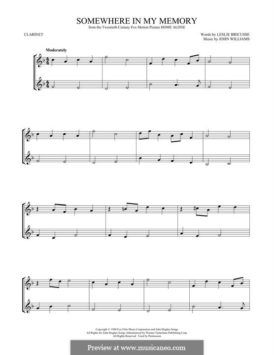 Somewhere in My Memory (from Home Alone): Für zwei Klarinetten by John Williams