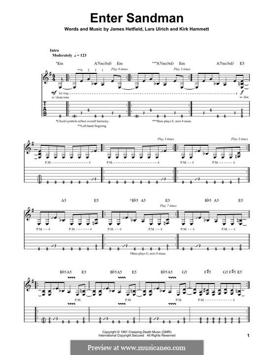 Vocal-instrumental version: Für Gitarre mit Tabulatur by James Hetfield, Kirk Hammett, Lars Ulrich