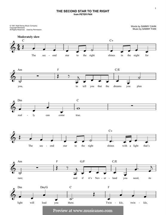 The Second Star to the Right (from Peter Pan): Melodische Linie by Sammy Fain