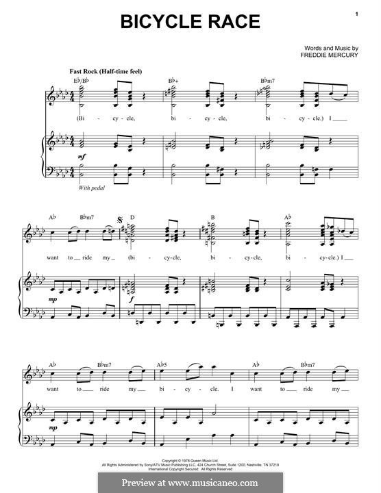 Bicycle Race (Queen): Für Stimme und Klavier by Freddie Mercury