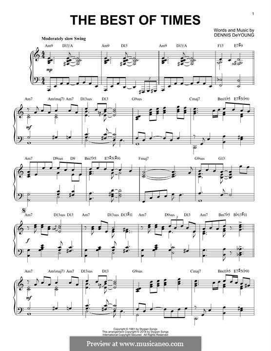 The Best of Times (Styx): Für Klavier by Dennis DeYoung