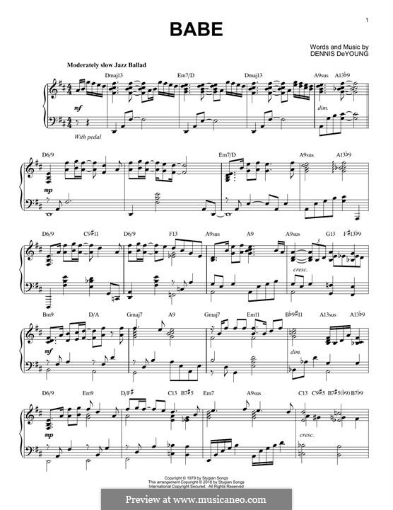 Babe (Styx): Für Klavier by Dennis DeYoung