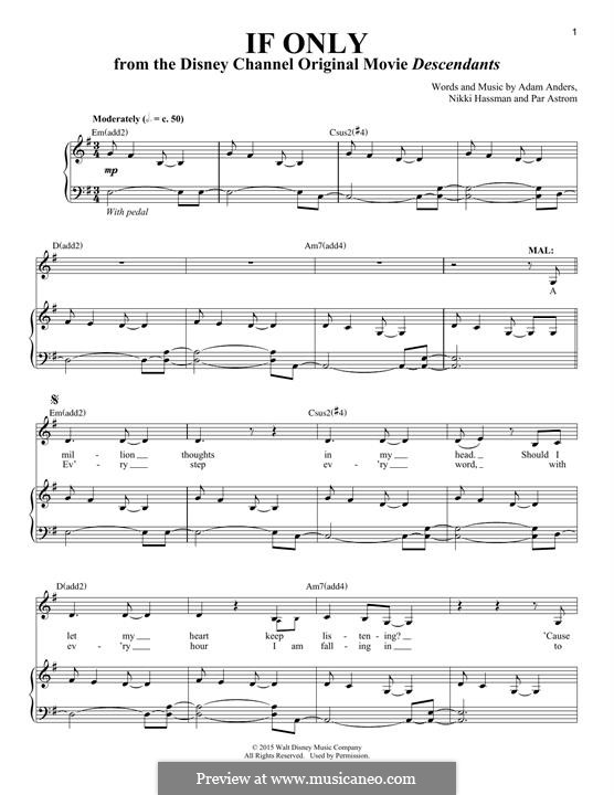 If Only (from Disney's Descendants): Für Stimme und Klavier by Adam Anders, Nikki Hassman