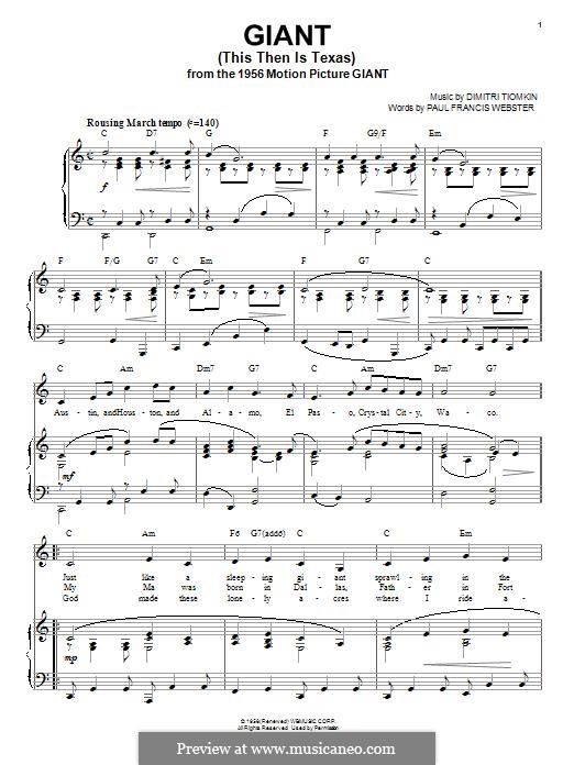 Giant (This Then Is Texas): Für Stimme und Klavier (oder Gitarre) by Dimitri Tiomkin