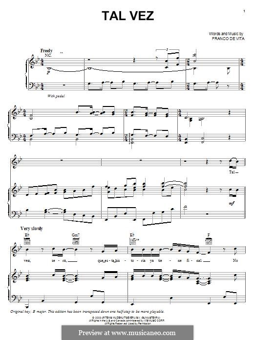 Tal Vez (Ricky Martin): Für Stimme und Klavier (oder Gitarre) by Franco De Vita