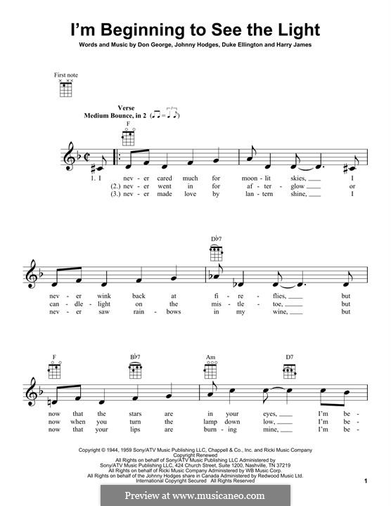 I'm Beginning to See the Light: Für Ukulele by John Hodges, Don George, Duke Ellington, Harry James