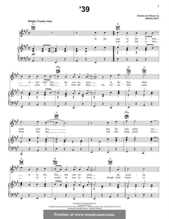 '39 (Queen): Für Stimme und Klavier (oder Gitarre) by Brian May