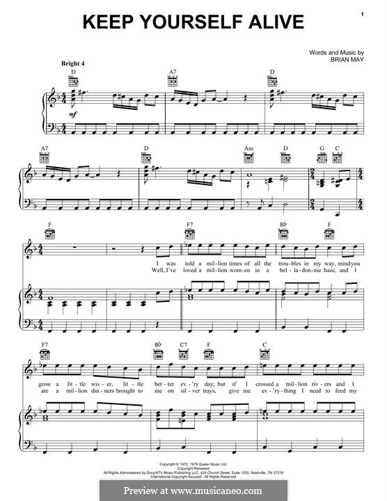 Keep Yourself Alive (Queen): Für Stimme und Klavier (oder Gitarre) by Brian May