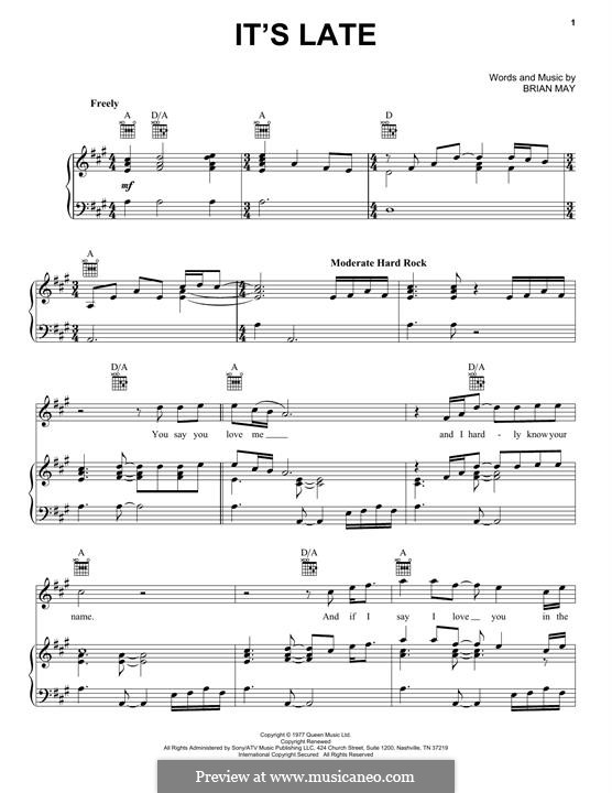 It's Late (Queen): Für Stimme und Klavier (oder Gitarre) by Brian May