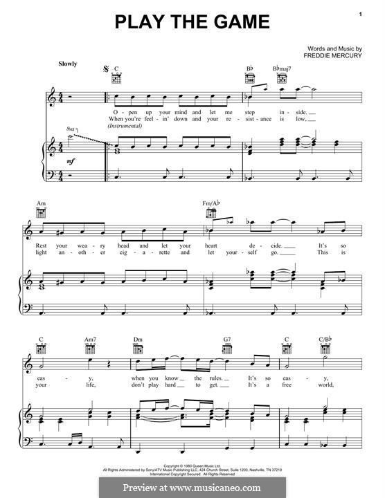 Play the Game (Queen): Für Stimme und Klavier (oder Gitarre) by Freddie Mercury