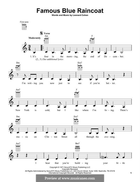 Famous Blue Raincoat: Für Ukulele by Leonard Cohen