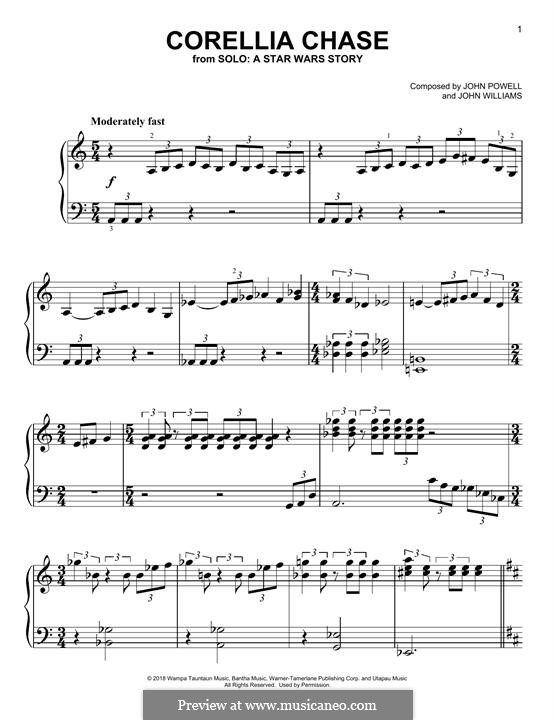 Corellia Chase: Für Klavier by John Powell, John Williams