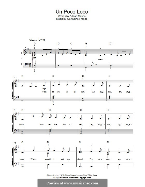 Un Poco Loco (from 'Coco'): Für Klavier by Germaine Franco