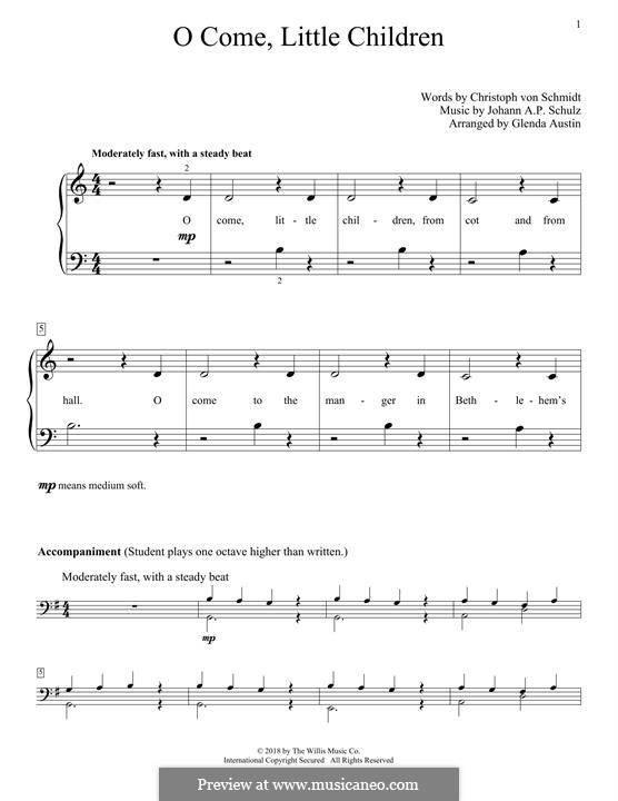 O Come, Little Children: Für Klavier by Johann Abraham Schulz