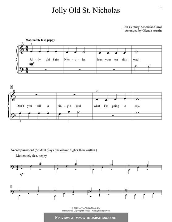 Jolly Old St. Nicholas: Für Klavier by folklore