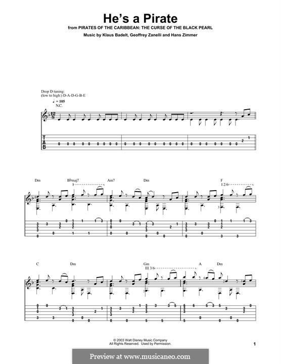 He's a Pirate (from Pirates of the Caribbean: The Curse of the Black Pearl): Für Gitarre mit Tabulatur by Klaus Badelt