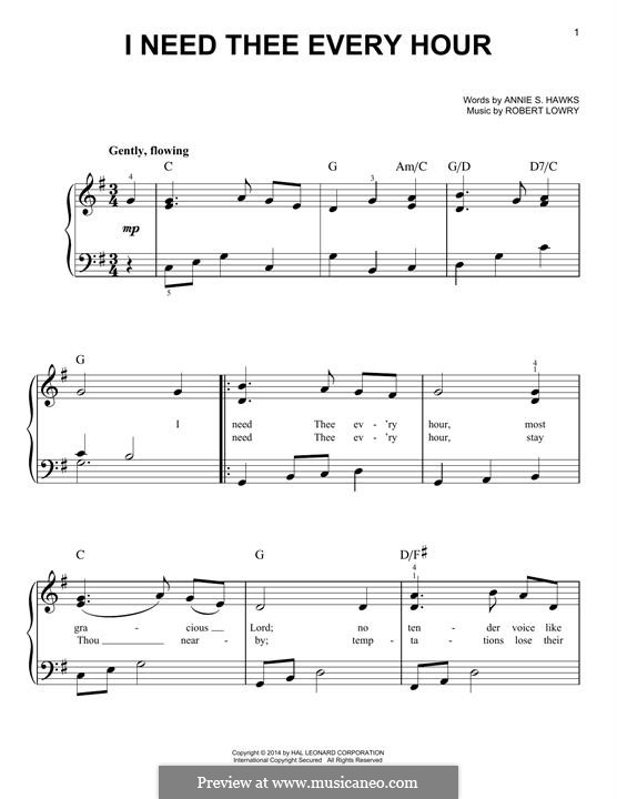 I Need Thee Every Hour: Für Klavier by Robert Lowry