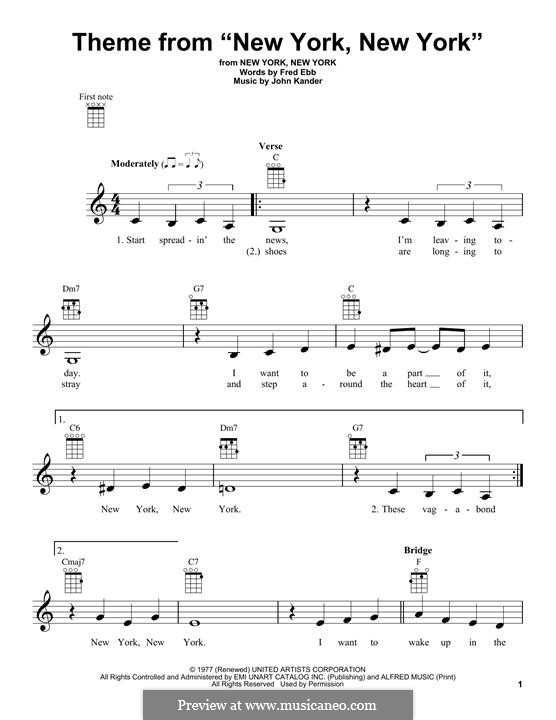 New York, New York (Frank Sinatra): Für Ukulele by John Kander