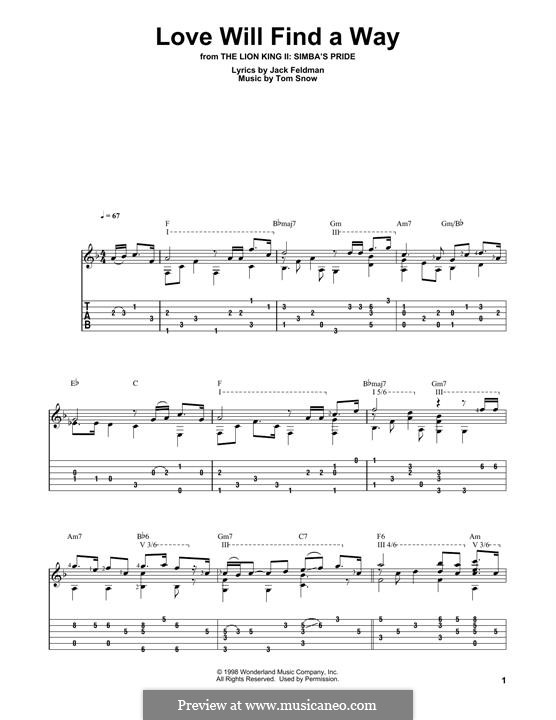 Love Will Find a Way (from The Lion King II: Simba's Pride): Für Gitarre mit Tabulatur by Tom Snow