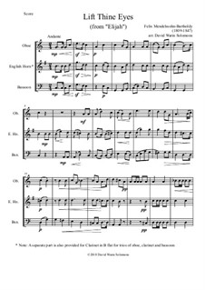 Elias, Op.70: Lift thine eyes, for reed trio (oboe, cor anglais or clarinet, bassoon) by Felix Mendelssohn-Bartholdy