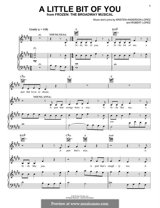 A Little Bit of You (from Frozen: The Broadway Musical): Für Stimme und Klavier (oder Gitarre) by Robert Lopez, Kristen Anderson-Lopez