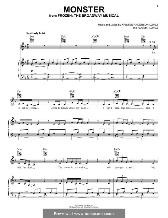Monster (from Frozen: The Broadway Musical): Für Stimme und Klavier (oder Gitarre) by Robert Lopez, Kristen Anderson-Lopez