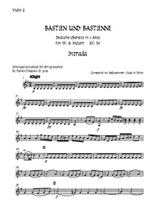 Bastien und Bastienne, K.50: Arranged for string quartet accompaniment – violin 2 part by Wolfgang Amadeus Mozart