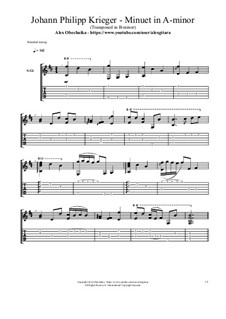 Menuett: For guitar (Transposed in B minor) by Johann Krieger